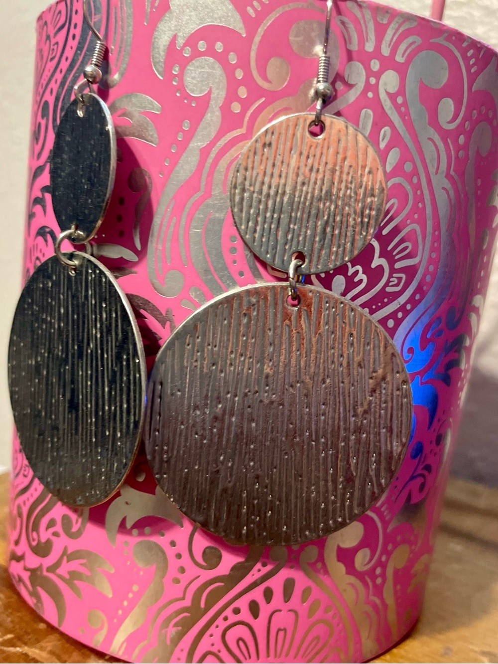 Silver-Metal Tone Textured Disc Drop Earrings - Women's Jewelry